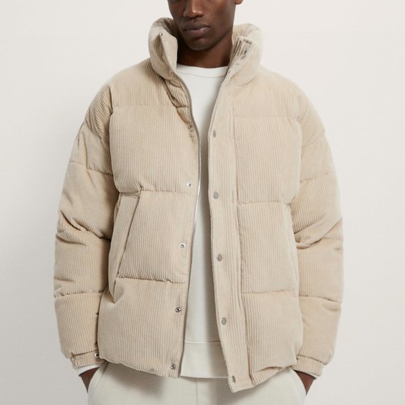 Zara Cream Corduroy Down Puffer Jacket 